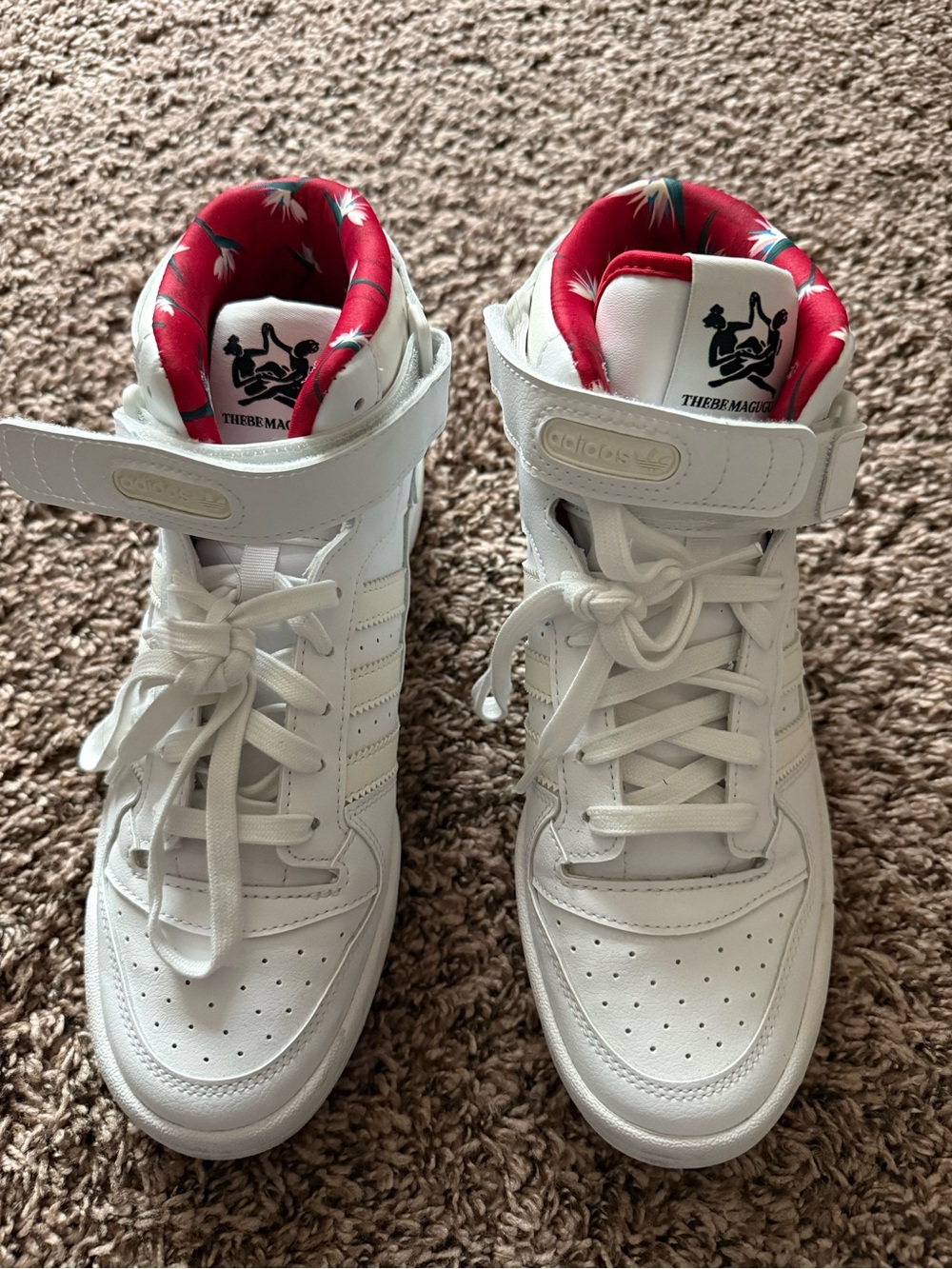 Adidas x Thebe Magugu White High-Top Sneakers with Red Patterned Lining